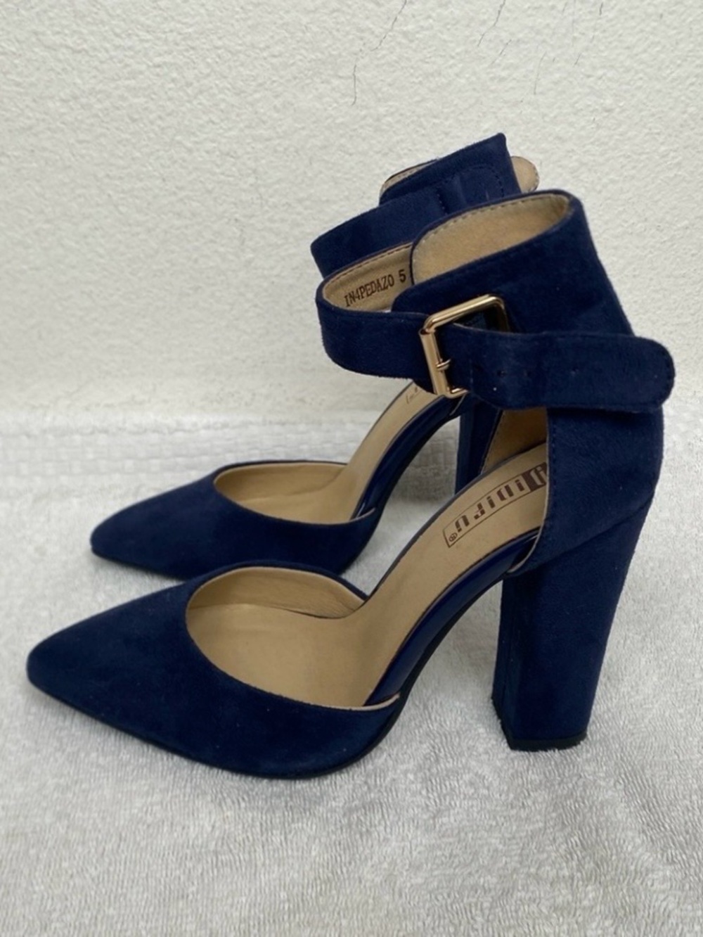 Didifu Women Navy Blue Faux Suede Pointy Ankle Strap Heels Size 5 Classic Preppy